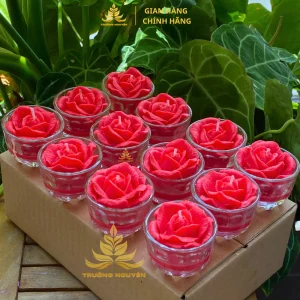 Hộp 12 Ly Nến Hoa Hồng, Nến Bơ Organic Dâng Phật Cúng Mụ Cúng Dường An Toàn Không Khói Cháy 8h