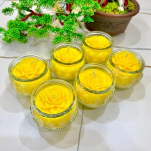 Hộp 12 Ly Nến Bơ Diệu Liên Hoa Đào , Nhiều Màu, An Toàn, Không Khói, Nến Bơ Thực Vật Cúng Dường,Thần Tài, Dâng Lễ Cháy